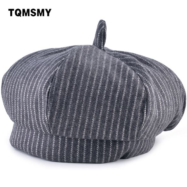 

tqmsmy 100% cotton children beret hat cap casual stripe adjustable beret hat autumn and winter for boy girl octagonal cap tmc75, Blue;gray