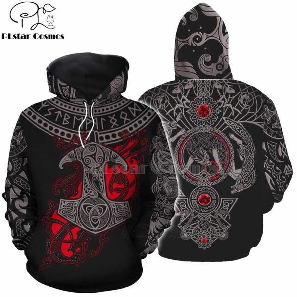 

plstar cosmos viking tattoo 3d all over printed shirts tees 3d print hoodie/sweatshirt/zipper man women bear wolf cross tattoo-2, Black
