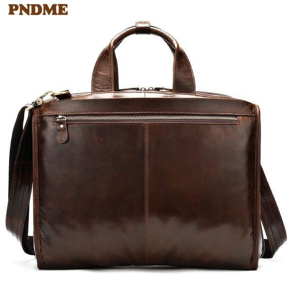 

pndme genuine leather 14 inch lapbriefcase simple retro business handmade cowhide luxury office messenger bags