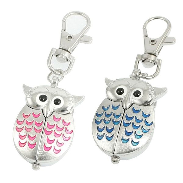 

2 pcs key ring watch : 1 pcs silver blue lobster clasp metal owl shape quartz watch & 1 silver tone pink metal owl pendant k