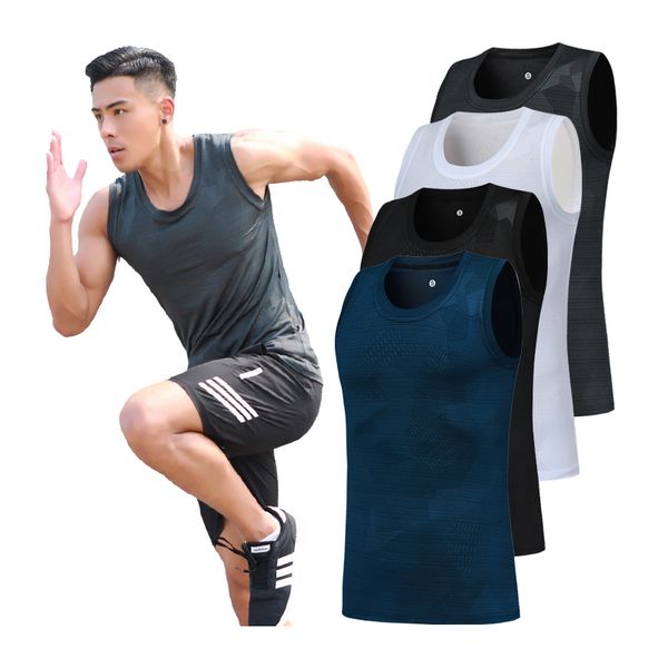

sleeveless mens gyms print bodybuilding men sportwear shirts quick dry compression singlet men vest, Black;blue