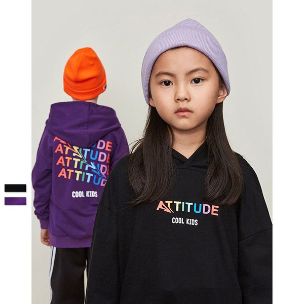 

ouyangivan осень новые письма печати мальчик с капюшоном девочки удобная толстовка студент пуловер малыш хлопок футболка с длинными рукавами, Black