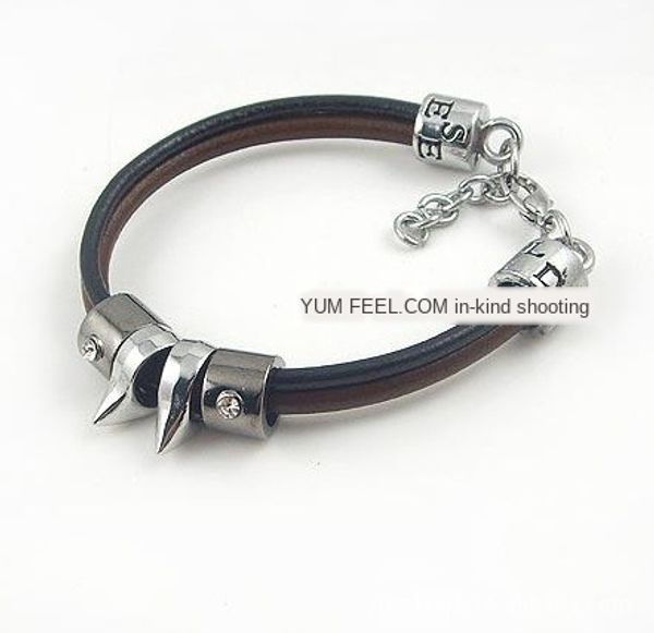 

titanium steel leather rope bracelet men's titanium steel bracelet titanium steel accessories, Black