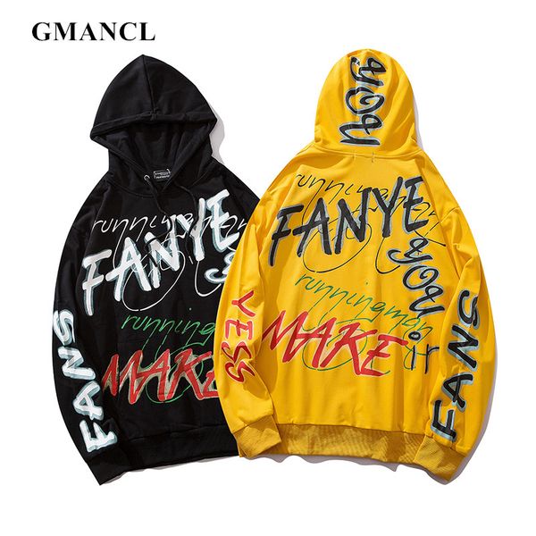

2019 new men hop hip letter printed oversized hoodies sweatshirts hipster streetwear casual cotton hooded pullover, Black