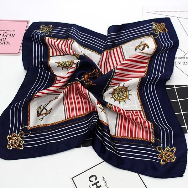 

Fashion Women Elegant Vintage Print 50*50cm Square Scarf Hair Tie Band For Business Party Retro Head Neck Silk Satin Scarf