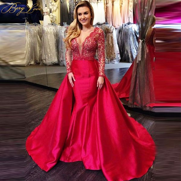 

red long sleeves evening dresses 2019 sequined backless deep v neck formal evening long dress prom gowns robe soiree longue, White;black