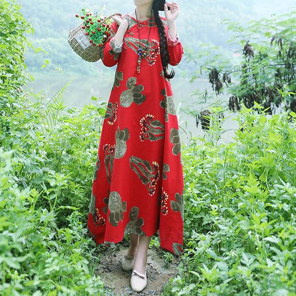 

2018 мода летнее платье женщины женщины плюс размер печати с длинными рукавами хлопок и лен свободные длинные платья халат vestidos, Black;gray