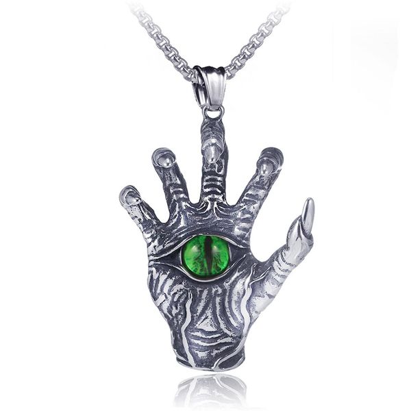 

european and american hip hop halloween ghost green eye pendant fashion rock hipster male stainless steel necklace 9-x00040, Silver
