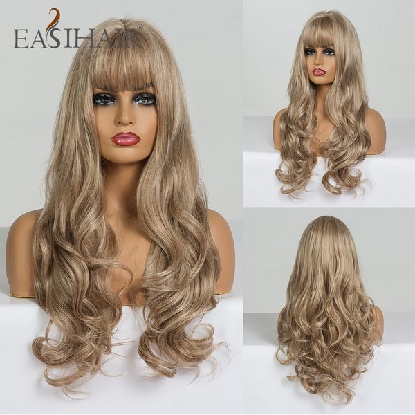 

easihair long dark blonde heat resistant synthetic hair wave wigs for women african american high temperature fiber, Black