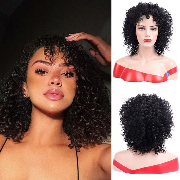 

dianqi 14 inch 5 colors afro kinky curly synthetic short wig with black wig for women