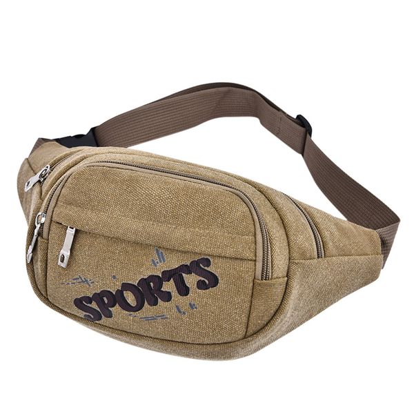 

fashion canvas waist pack fanny bag neutral solid color casual sports travel pockets shoulder bag tactical
