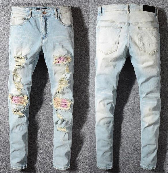 

fashion trend men designer casual tight breathable mens pop jeans autumn the new boutique man stretch jeans, Blue