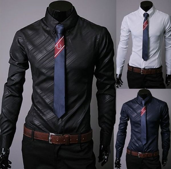 

Mens Business Shirts Large Size Trend Slim Dark Twill Business Casual Mens Shirt Long Sleeved Shirt for Male M-3XL