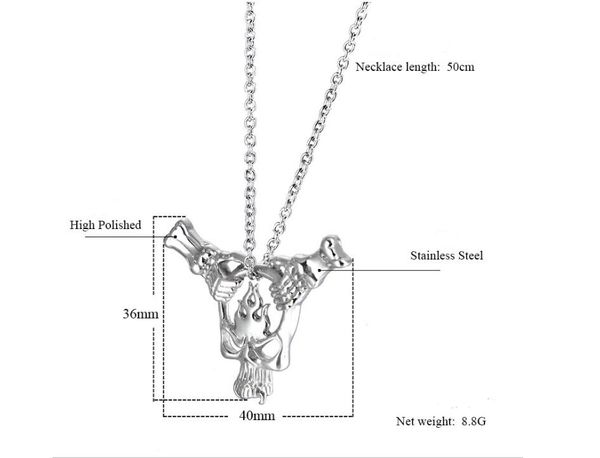 

designer retro punk titanium steel skull pendant jewelry fashion personality domineering men's ghost head pendant necklace jewelry, Silver
