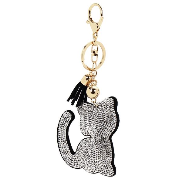

1pc fashion charm cute couple keychain for lovers pendant creative model cat leather keyring llavero cat keychain 16cm key ring, Silver