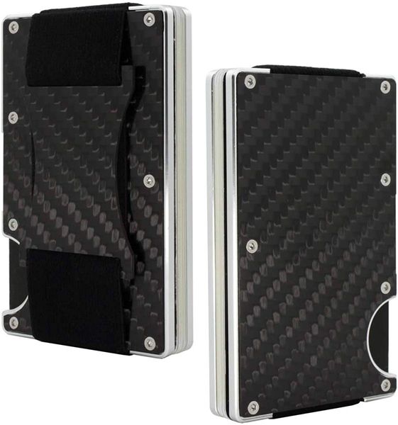 

carbon fiber money clip card holder wallet - aluminum credit cards mens wallet rfid minimalist slim business id holders oem, Brown;gray