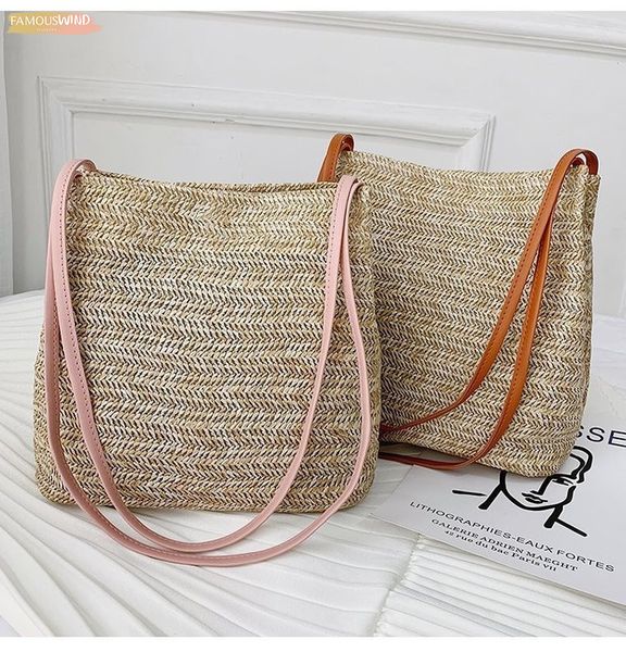 

plain vuntage women girls rattan straw bag woven handbag crossbody beach summer bags