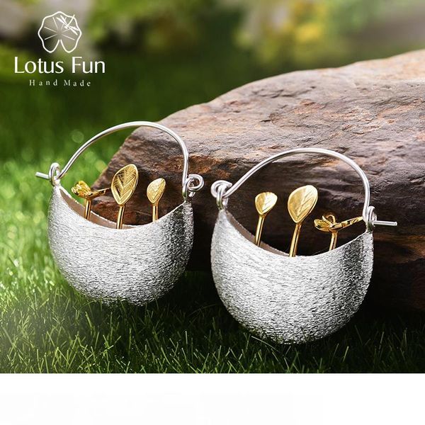 

lotus fun real 925 sterling silver natural creative handmade fine jewelry my little garden drop earrings for women brincos mx190726, Golden;silver