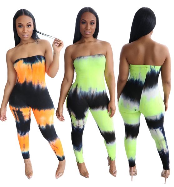 

2020 summer women tie-dye printed jumpsuit ladies sknny strapless backless rompers holiday beach club home dress, Black;white