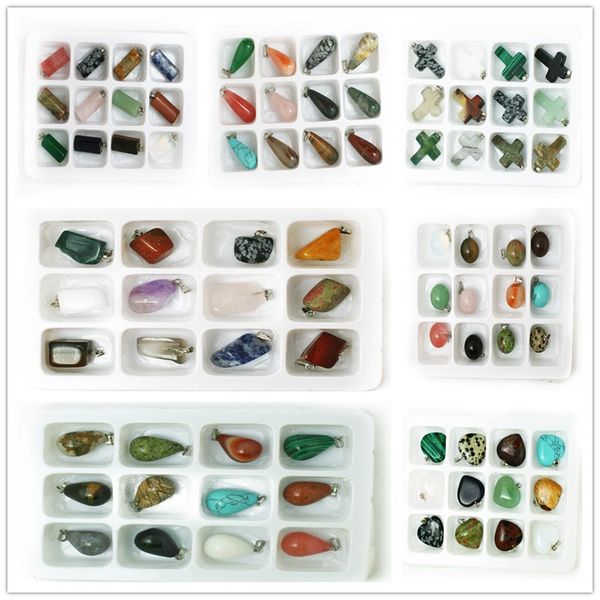

new arrival 12pcs assorted natural stone pendulum circular cone charms pendants for diy jewelry making crafts, Silver