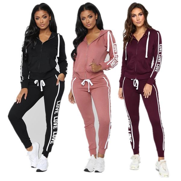 

european and american women tracksuit long sleeve t-shirt +pants leggings 2 piece sports casual sportswear suit clothing new, White