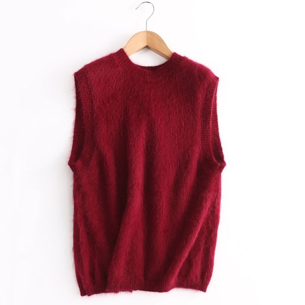 

round classical collar loose fitting oversized 100% real mink cashmere sweater vest tbsr646, Black;white