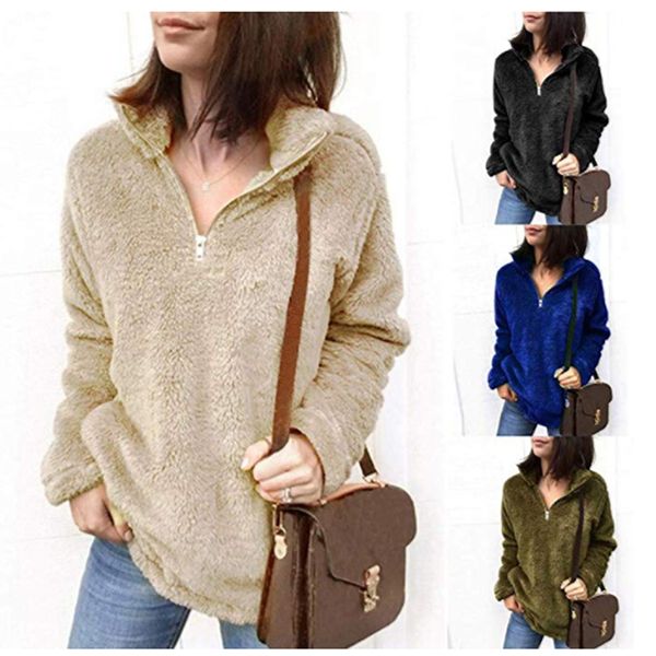 

new ladies thick pullover fashion sweater autumn winter large size xl ladies fleece half zipper warm clothing, White;black