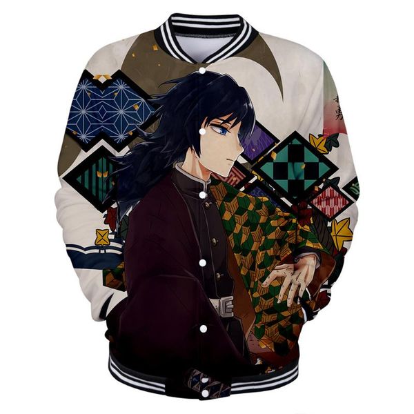 

anime demon slayer: kimetsu no yaiba sportswear 3d print casual costume baseball uniform casual harajuku jacket coat, Black