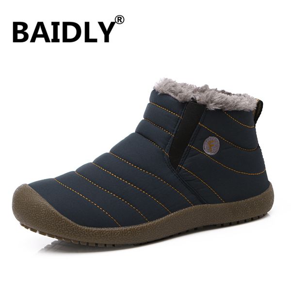 

autumn winter warm fur men comfortable working shoes high men snow boots male cotton sneakers big size 36-48, Black