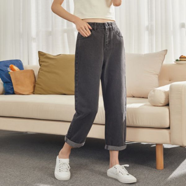 

dark grey torre pants jeans since waist straight canister loose white, Blue