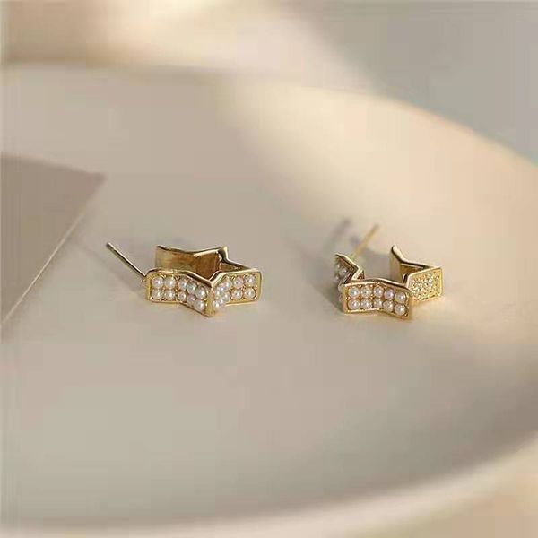 

korean pentagram earrings pearl small exquisite earrings elegant jewelry for women, Golden;silver