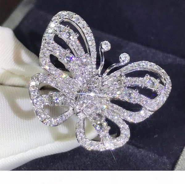 

new arrival stunning luxury jewelry shinning 925 sterling silver pave white sapphire cz diamond promise rings wedding butterfly band ring, Slivery;golden