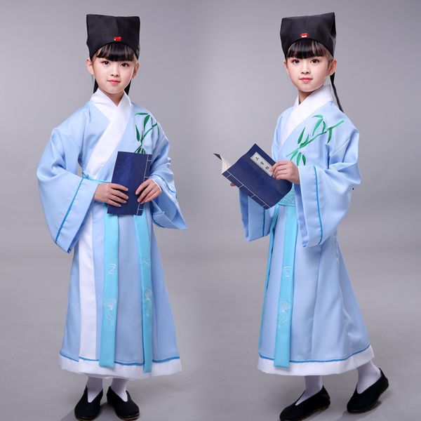 

girls boy's costume ancient chinese scholar costume hanfu robe tang suit traditional stage dance performance cosplay suit, Black;red