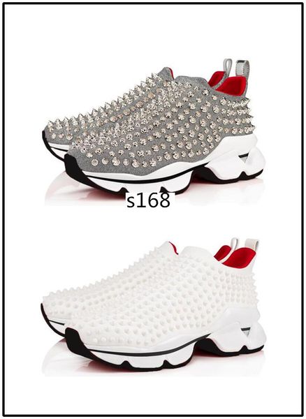 

горячий бренд red bottom spike sock повседневная обувь, красные подошвы квартиры с шипами krystal, 30 мм черный белый женщины мужчины кроссо, Black