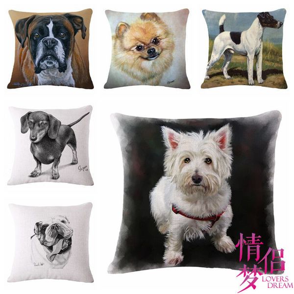 

sketch dog cotton flax pillow back cushion can customized