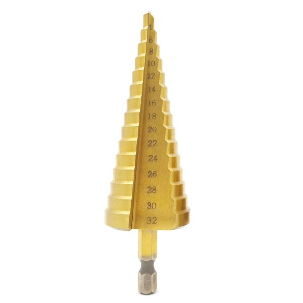 

goxawee 1pc hex hss titanium step cone drill bit hole cutter for metal wood drilling power tools 3-12mm 4-12mm 4-20mm 4-32mm