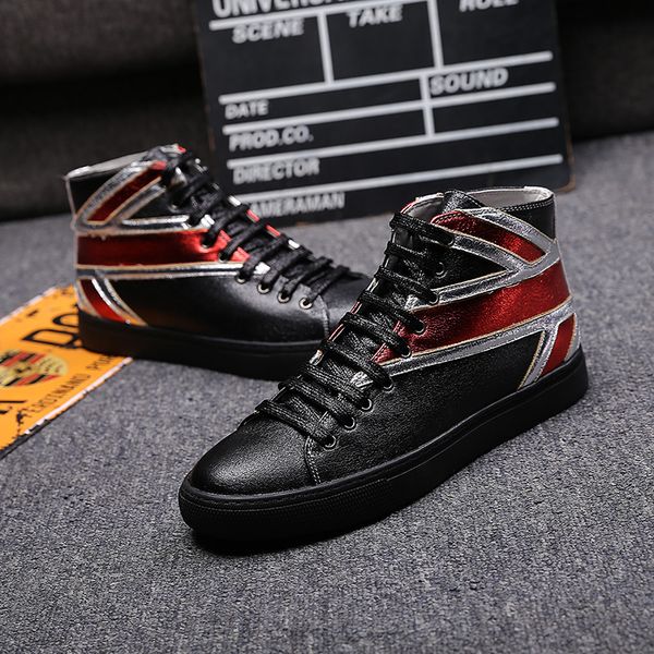 

england style men's casual breathable banquet night club wear soft leather shoes flat platform sneakers outdoor ankle boots male, Black