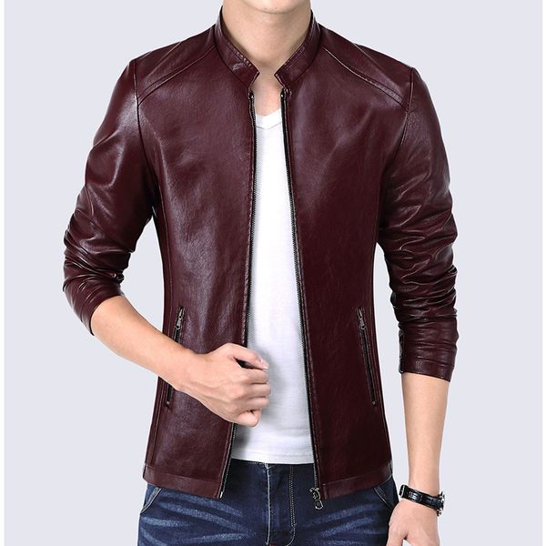 

spring men fashion new pu leather jackets coats men's autumn stand collar smart casual overcoats outwear size m-4xl, Black