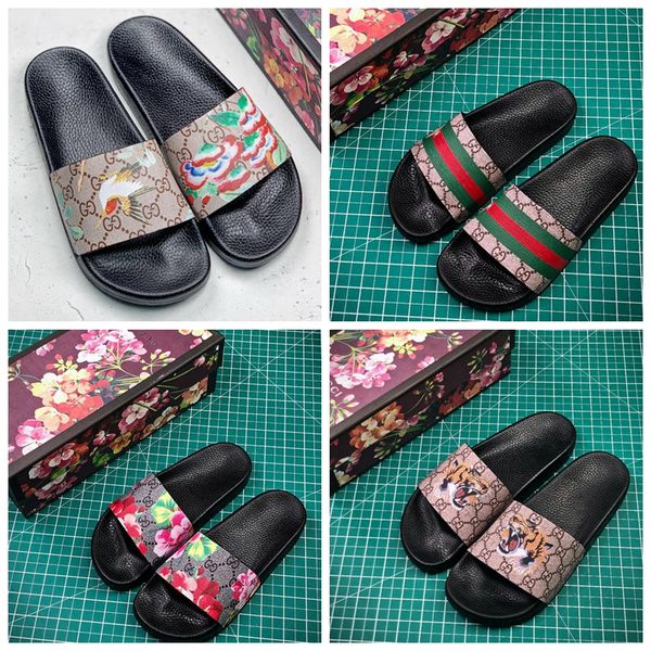 

20ss luxury designer rubber slides mens women slipper 3d floral brocade sandals beach slide fashion causal slippers sliders flip flops 36-45, Black