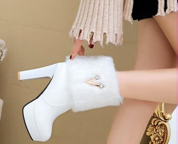 

women's boots in winter high coarse heel round head waterproof table@4097, Black