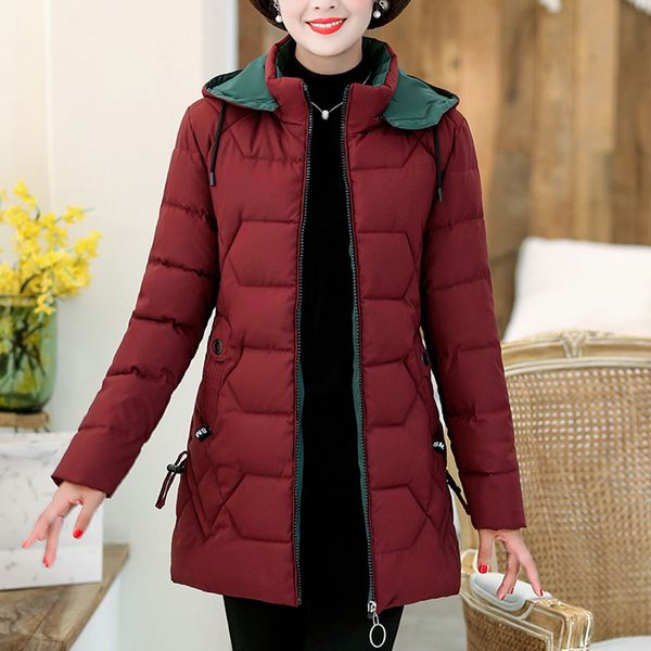 

jaycosin 2019 fashion mother coats women elderly plus size 5xl hooded warm solid long sleeve blouse loose coat winter 125, Black