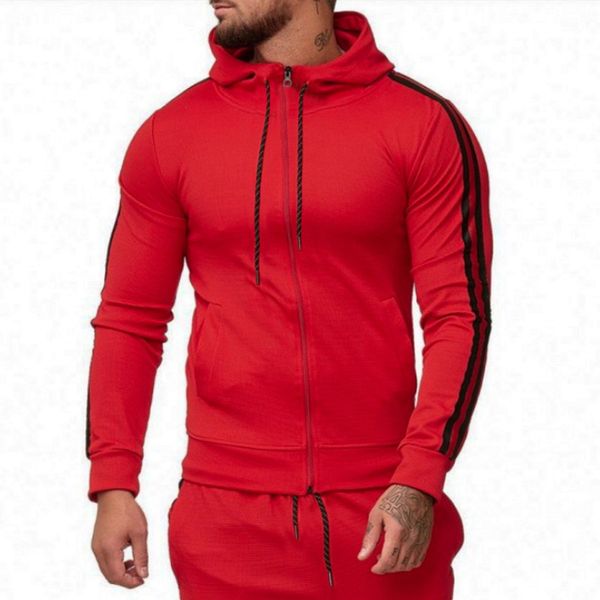

men's new 2019 eurocode hoodie casual fashion patchwork zipper long sleeve red hoodie, Black