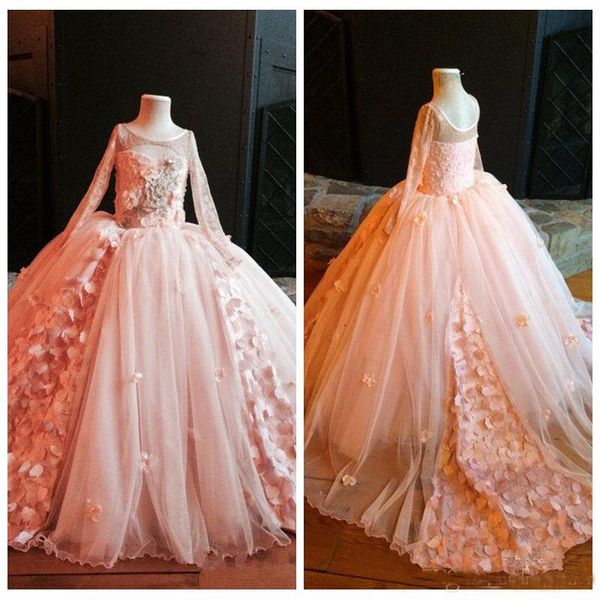 

Long Sleeves O-Neck Lace Appliques Flower Girl Dresses Lovely Birthday Party Gowns Girl Pageant Dresses Formal Wear Custom Made