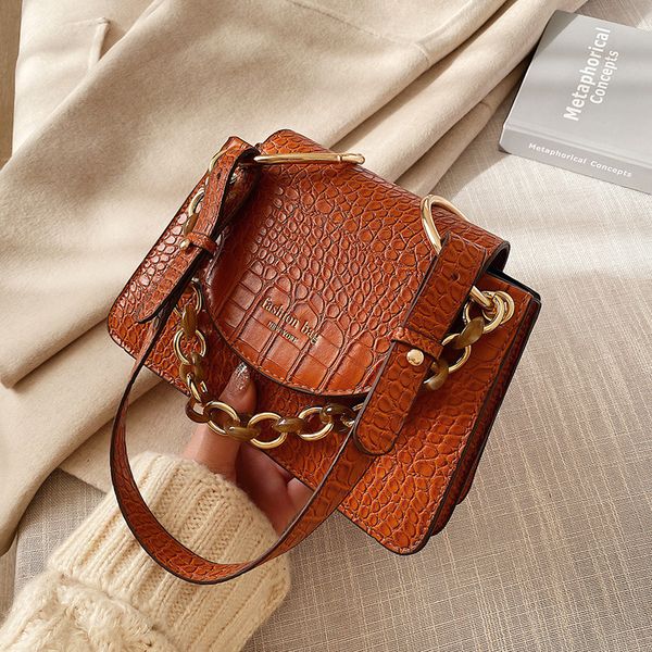 

2020 new bags for women fashion this year single shoulder slung chain crocodile pattern square bag