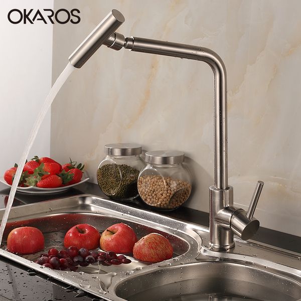 

okaros kitchen faucet 304 stainless steel nickle brushed vessel basin sink mixer tap 360 degree swivel spout and body torneira