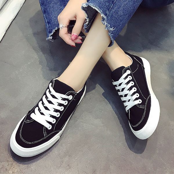 

women canvas shoes 2019 new arrivals fashion women sneakers solid sewing shallow lace-up casual shoes black white
