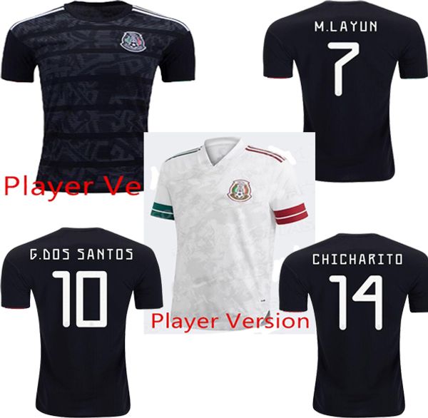 

player version 2020 mexico soccer jerseys away h.lozano dos santos chicharito 2020 2021 national team sports football uniform shirts, Black;yellow