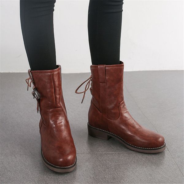 

sarairis 2019 fashion dropship plus size 43 casual ankle boots women shoes shoelaces add fur autumn winter shoes woman boots, Black