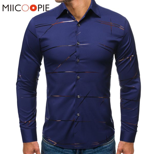 

stripe shirt mens long sleeve 2020 bronzing print fashion casual slim men business social camisa masculina slim fit dress shirt, White;black