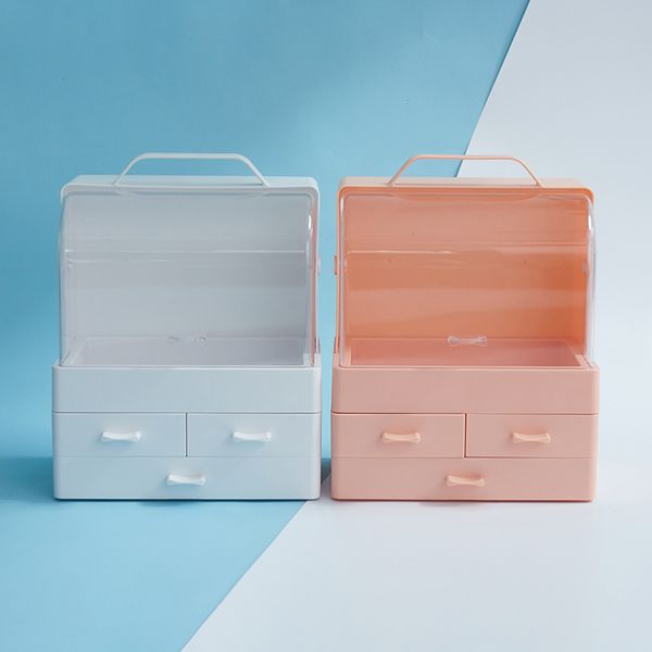 

transparent clamshell 3 drawer dressing table round makeup holder storage box for lipstick jewelry cosmetic organizer